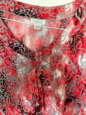 Conrad C Collection Women's Red Floral Tie-Neck Blouse